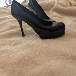 YSL Yves Saint Laurent Black Patent Tribtoo Platform Heels 39.5 9.5 W